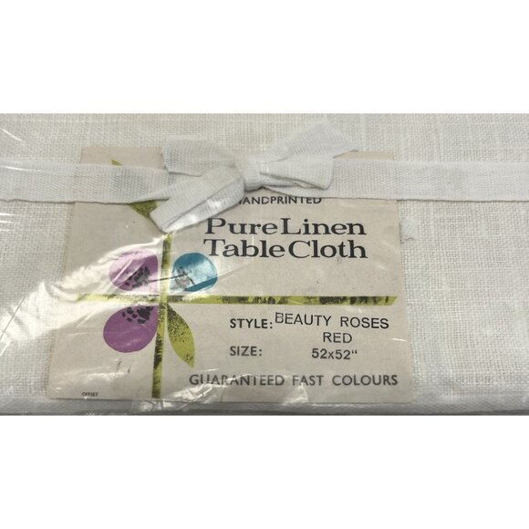 New VTG Hand Printed Linen Beauty Rose TableCloth 🌹 - Picture 3 of 3